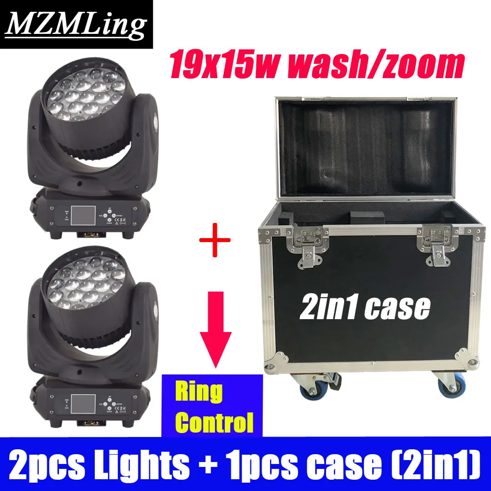 

2PCS Lights + 1PCS Flight Case 19x15w RGBW 4in1 Wash/Zoom Light With Ring Control DMX512 Moving Head Light DJ/Bar Stage Light