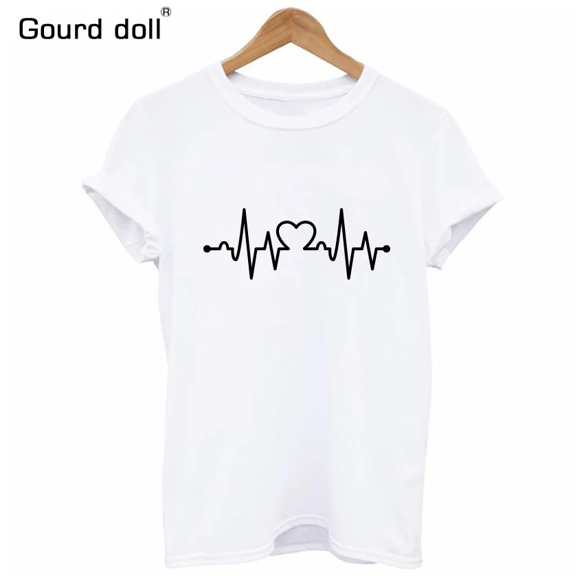 Gourd Doll Хлопковая женская футболка с принтом Love, летняя футболка, Повседневная разноцветная забавная футболка с рисунком, женский топ, модная футболка - Цвет: white-black-2