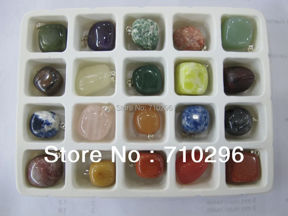 

wholesale 20pcs/box Mixed Stone Crystal agat e Sodalite Multi Gem Stone Healing Pendant Gifts Box