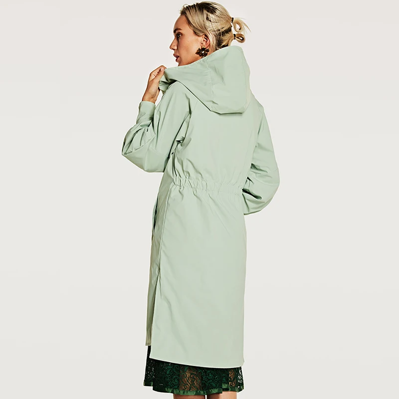 Automne Noir Mode Tranchée De rose Vert Femmes Capuchon Manches Avec Tranchées Imperméable 2017 À Long Casual Femme Manteau Capuche menthe Longues Nouveau 4wxqHESd4