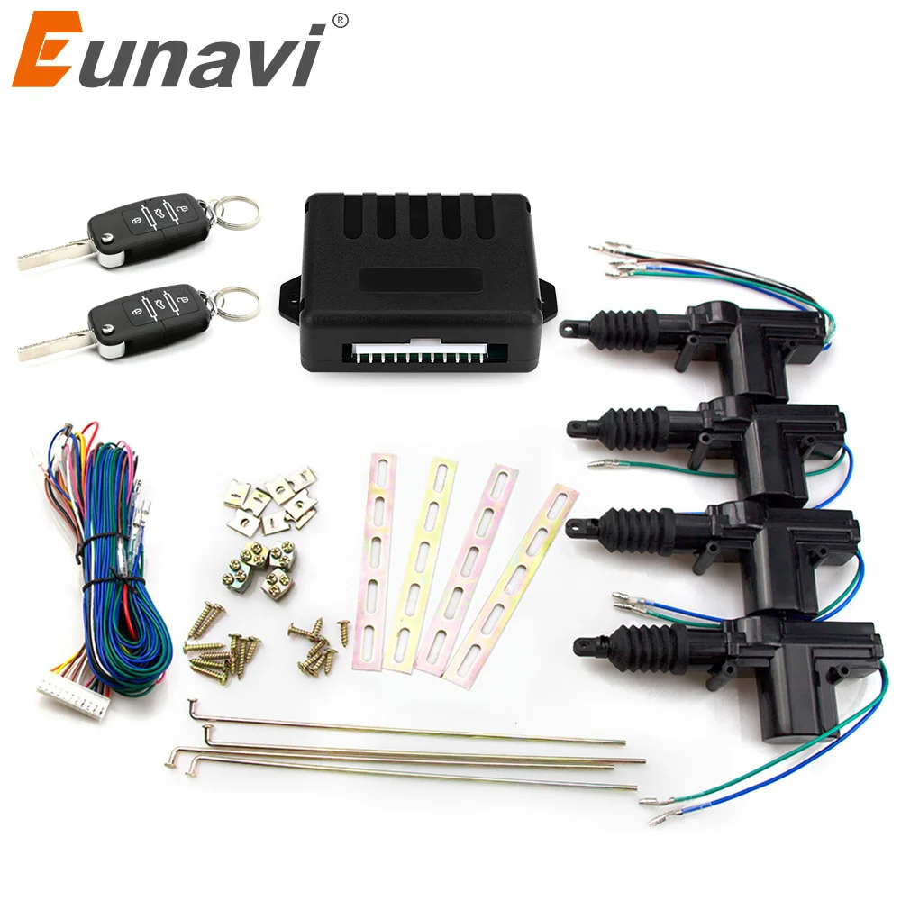 Eunavi العالمي السيارات سيارة قفل باب كهربي المحرك 12 فولت المحرك (4 حزمة) سيارة التحكم عن بعد قفل مركزي نظام دخول بدون مفتاح