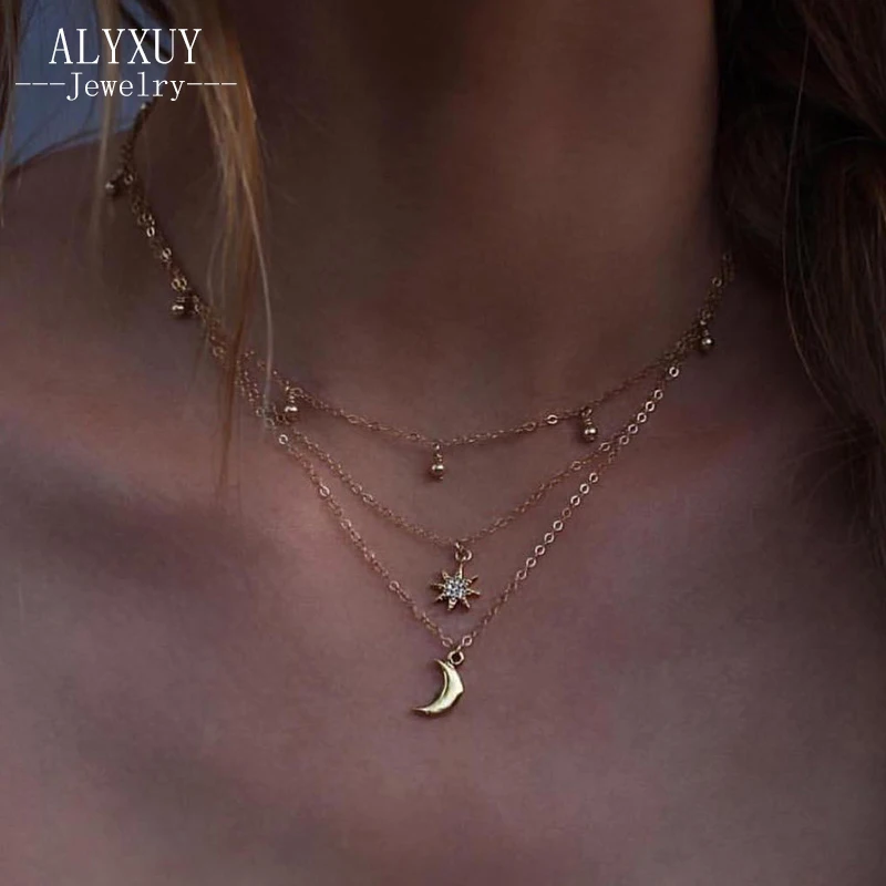 

New fashion trendy multilayer star moon pendant necklace set women girl jewelry gifts N0047