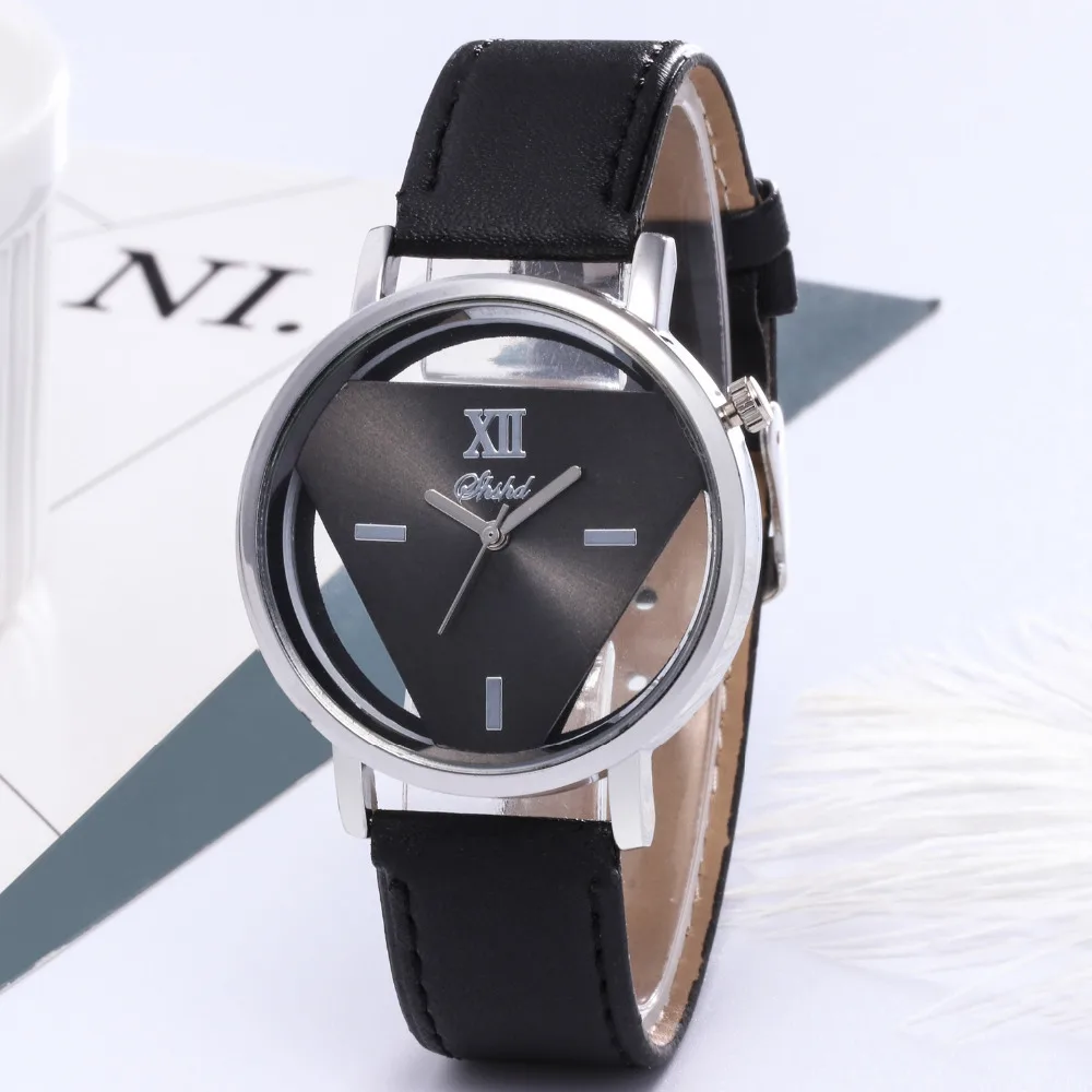 

Women's Watches Ladies Dress Clock New Stylish Hollow Triangle Dial Watch Men Women Casual Leather Wrist Watch Relogio Masculino