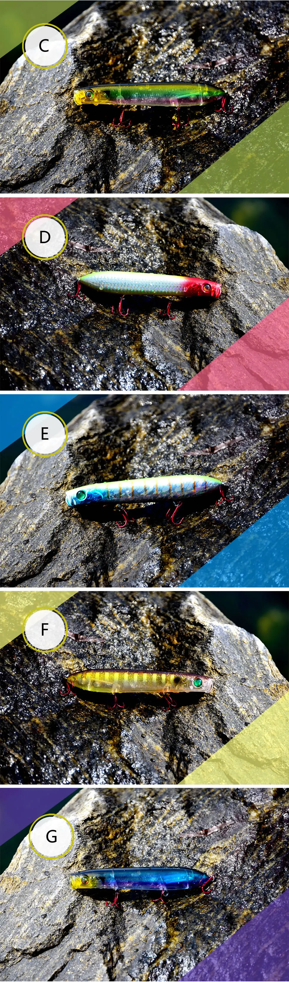 Le-peixe Milímetros 24g Topwater Popper Pesca Artificial Isca Peche Profissão Flutuante Lápis Zig Zag Superfície 7 Pcs 130 9 Lápis Peche zig zag superfície
