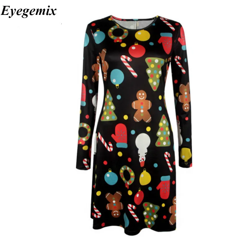 Повседневная зимняя одежда Kleider Herbst Kleid Frauen Langarm Weihnachts Drucken Plus grёe vestidos mujer | Женская