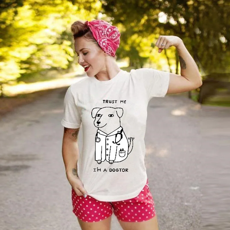 Женская футболка S-5XL размера плюс, хлопок, с принтом милой собачки, футболки с коротким рукавом, повседневные топы Харадзюку, базовая, с рисунком, camisetas mujer