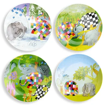 

Ceramic Plate Set Dinner Plate Tray Cartoon Dish Elephant Pattern Plate Western-Style Children Assiette Plates With Box 4pcs/set