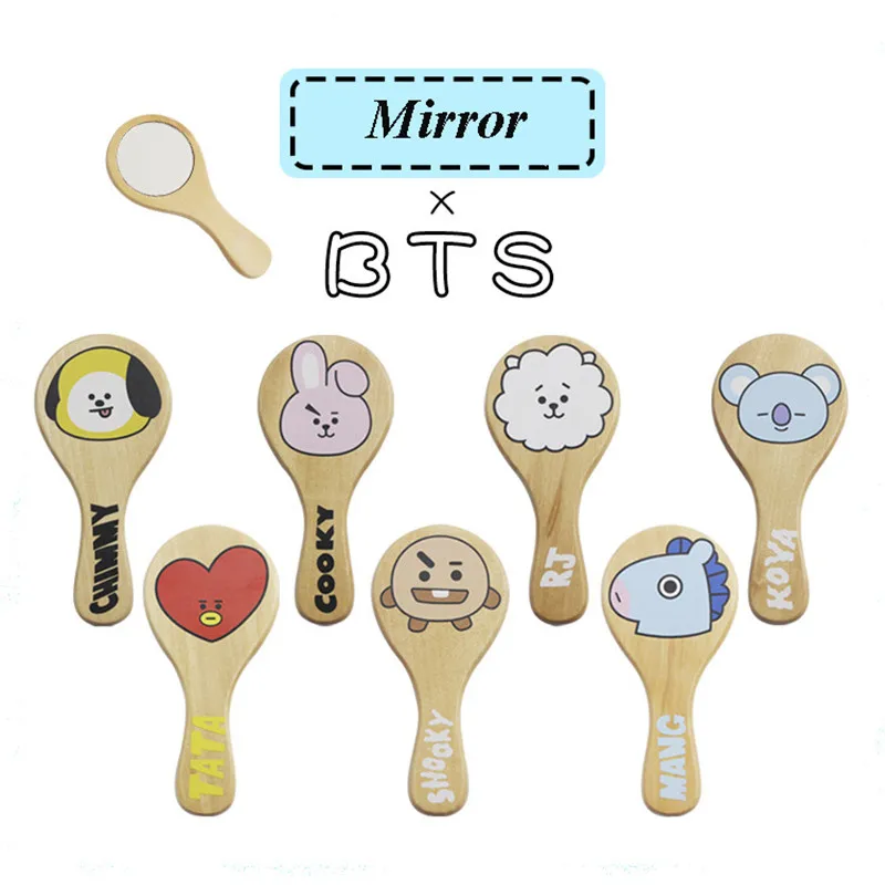 Kpop BTS Bangtan мальчики макияж зеркало мультфильм CHIMMY COOKY KOYA TATA портативный деревянный компактное зеркало