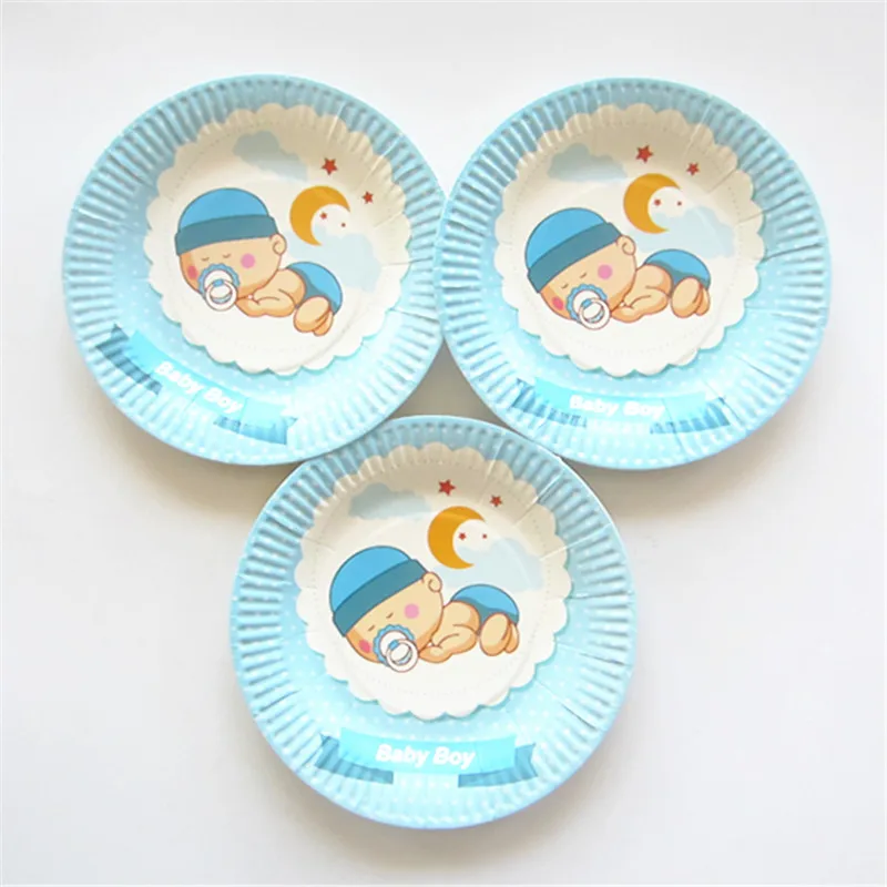 

10pcs Disposable baby boy Paper Plates Birthday Party Tableware cartoon Paper Plates For Baby Shower Decor supplies