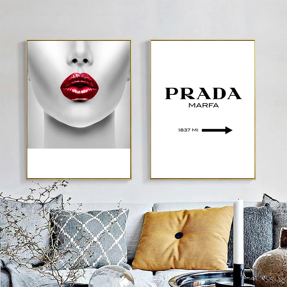 

Cuadros Decoration Red Lips Fashion Woman Posters and Prints Letter Canvas Painting Wall Art Print Pictures For Living Room