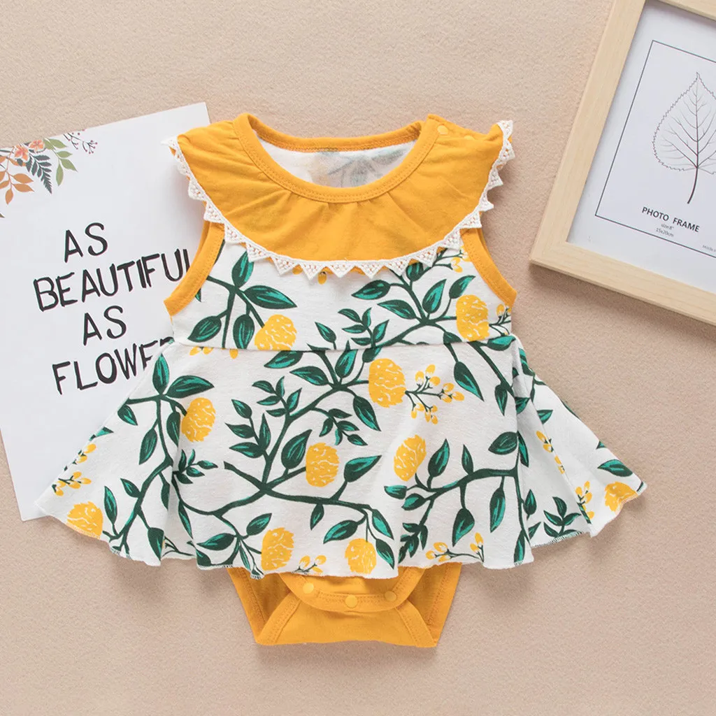 

Newborn Baby Clothes Girls Toddler Flower Print Sleeveless Romper Body Baby Bodysuit