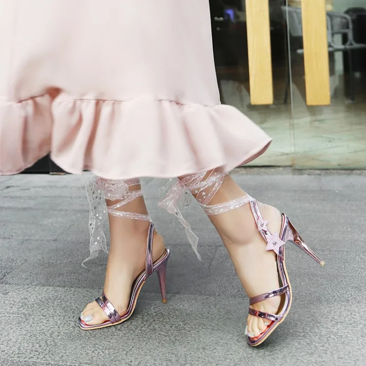 

Big Size 9 10 11-17 high heels sandals women shoes woman summer ladies Ribbon diamond with a square head