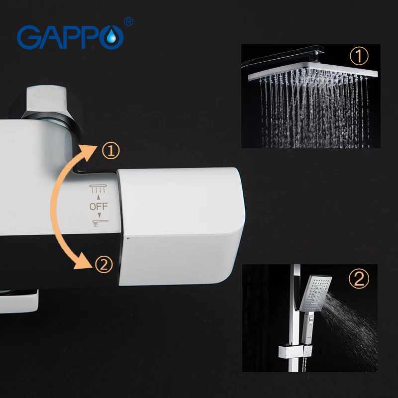 GAPPO bathroom shower Faucets thermostatic mixer White and Chrome shower faucet mixer wall mounted rainfall shower set mixer tap