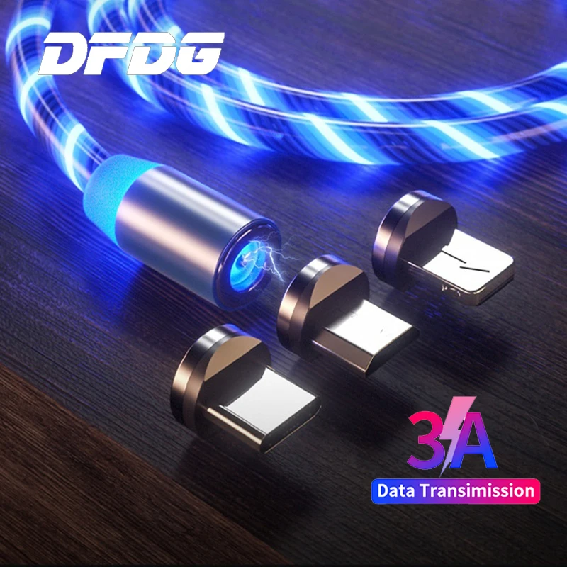 

Flow Luminous Lighting Magnetic USB Cable For iPhone XR X 7 8 Micro Type C Charger Fast Charging Magnet Charge USB-C Type-C