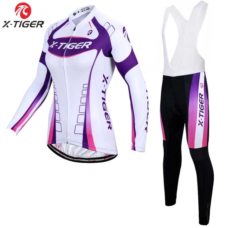 X-Tiger женский зимний термальный флисовый комплект для велоспорта, форма для горного велосипеда с длинным рукавом, одежда для велоспорта для женщин - Цвет: Bib Cycling Set