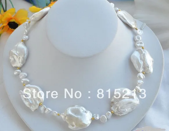 

ddh00324 18" 35mm WHITE BAROQUE KESHI REBORN PEARL NECKLACE