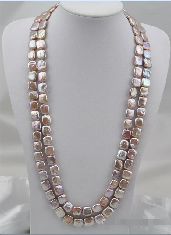 

FREE SHIPPING>@@> 50"11mm Lavender square freshwater pearl necklace ^^^@^Noble style Natural Fine jewe &