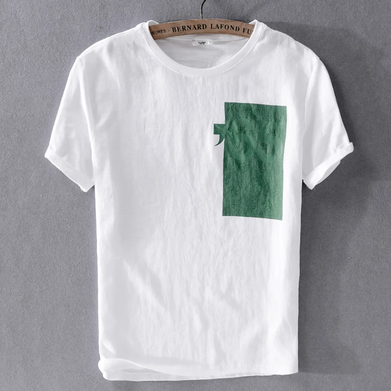 

2019 Summer brand t-shirt men linen pure white t shirt mens fashion round neck t shirts male tops tshirt men camisa chemise