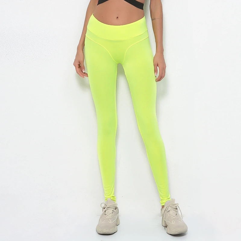 

GXQIL Sexy Yoga Sport Leggings Push Up Running Jogging Pants Dry Fit Leggins Sport Women Fitness Fluorescent Yellow Breathable S