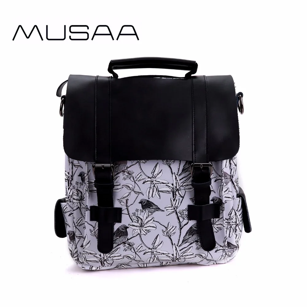 MUSAA White Women Floral Printing Backpacks for Teenage Girls College Winds Small Fresh Flowers ...