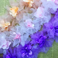 

GXINUG 1 Yard Multicolor 3D Chiffon Cluster Flowers Fringe Lace Trim Ribbon Fabric Sewing Organza Applique Dress Accessories