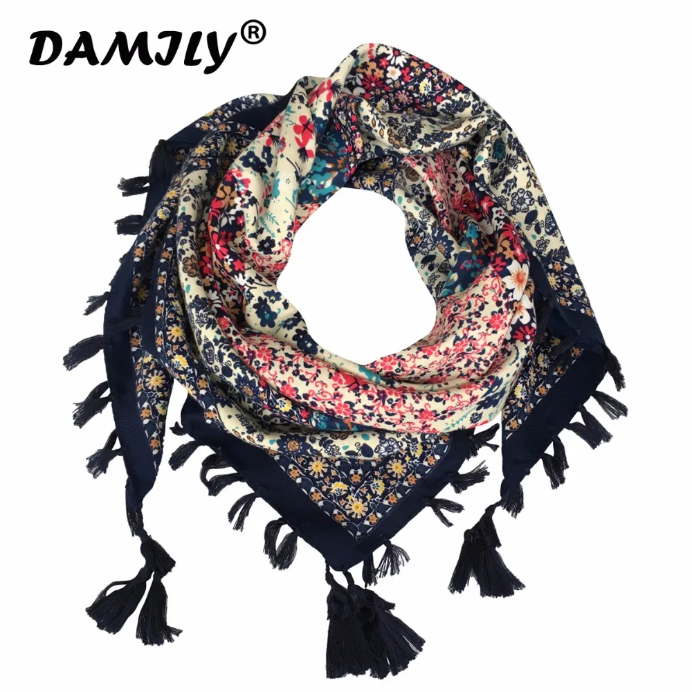 Fashion Russian Women Square Scarf Shawl Floral Printed Short Tassel