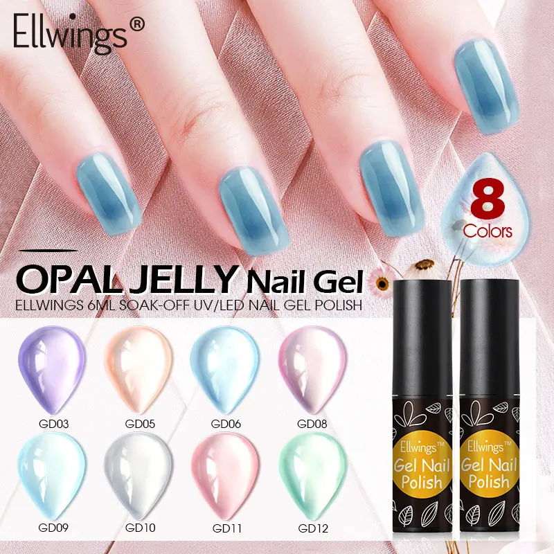 Ellwings Semi transparent Opal Jelly Gel Nail Polish Soak Off Nail Art