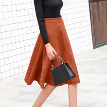 Новое поступление, винтажные зимние женские на молнии, с завышенной талией одноцветные замшевые Юбки До Колена