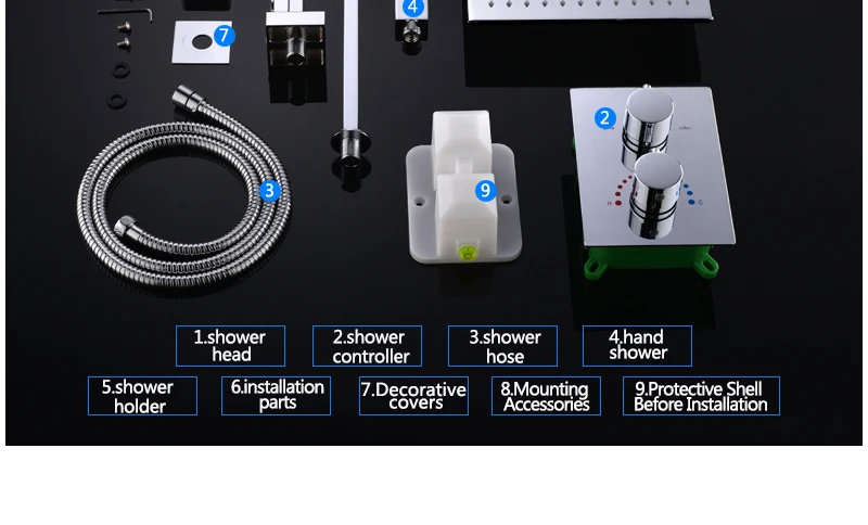 10'' Thermostatic Shower Systems Mixer Valve Set Install The Box Mixing Valve Handheld Bathroom Fold The Faucet Bath Shower Set (32)