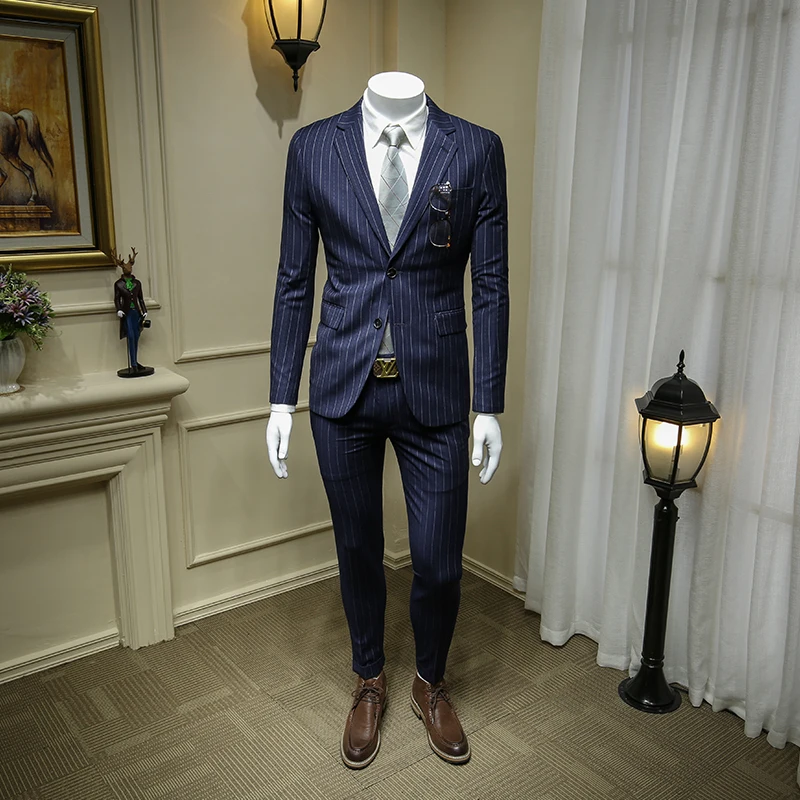 

XM GEEKI Mens Blue Striped Suits Man Business Casual Dress Suit Jackets Men's Suits Wedding Dresses Suits Groom Blazer 365wt53