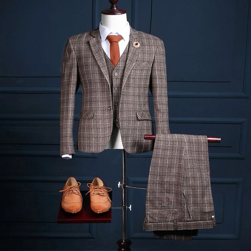 Новое поступление Свадебные деловой костюм Damier проверьте свадебный смокинг на