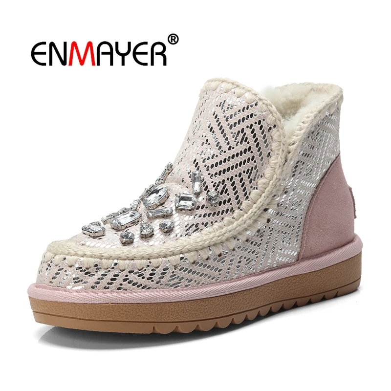 

ENMAYER Suede Woman Ankle Boots for Women Winter Snow Boots Size 34-39 Warm Flowers Low heels Shoes women embroidered CR1947
