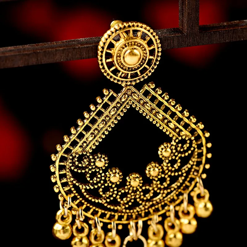 Этнические женские большие золотые серьги подвески Jhumka индийские Винтажные с
