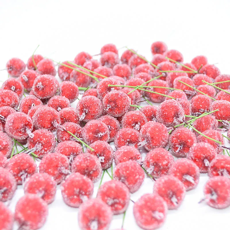 

10/30pcs 2cm Mini Red Apple Stamen Artificial Fruit Glass Berries Fake Hawthorn Red Cherry for Wedding Home Decoration DIY Craft