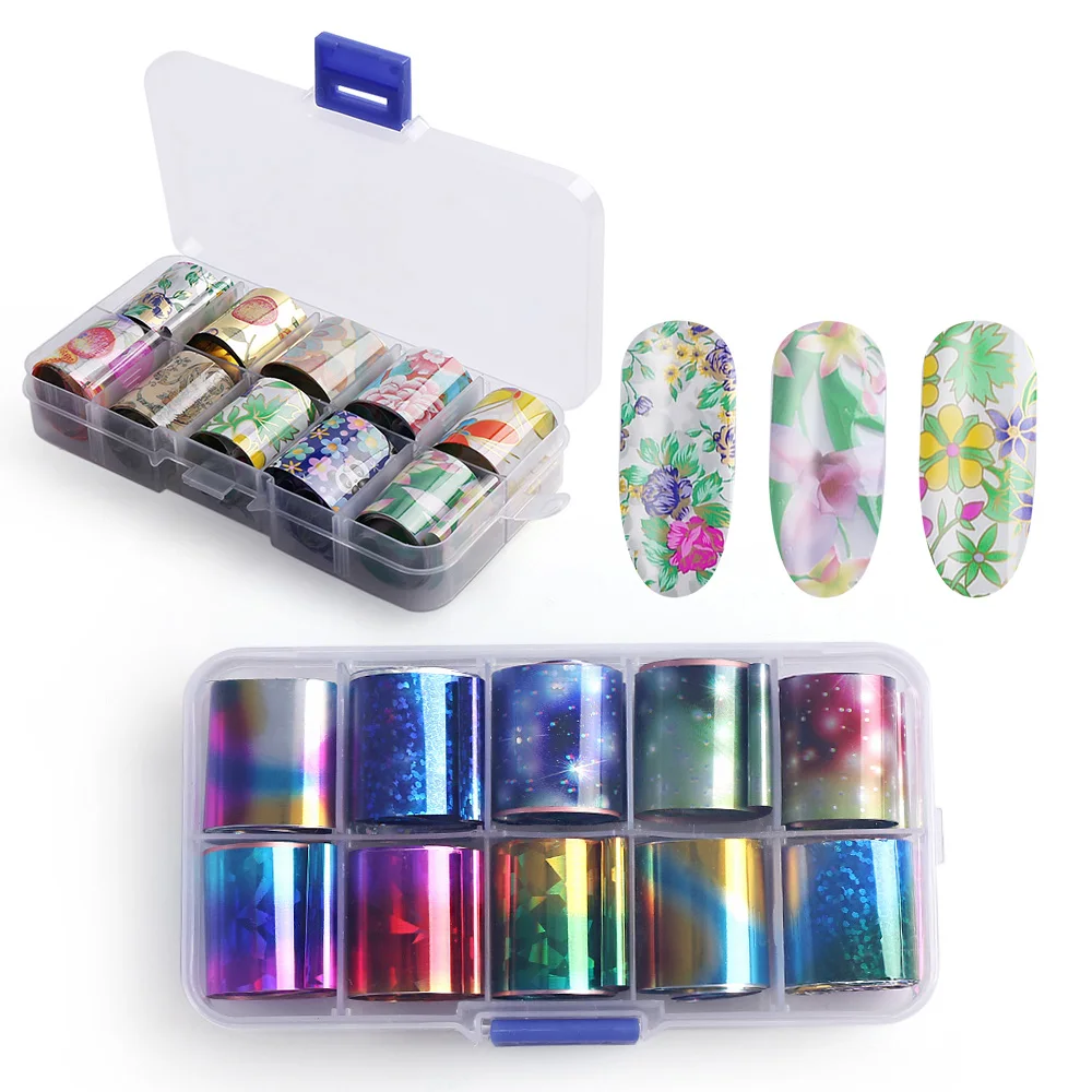 

1 Box Holographic Nail Foil Set 2.5*100cm Transparent AB Color Diamond Transfer Sticker Manicure Nail Art Decals Women Beauty