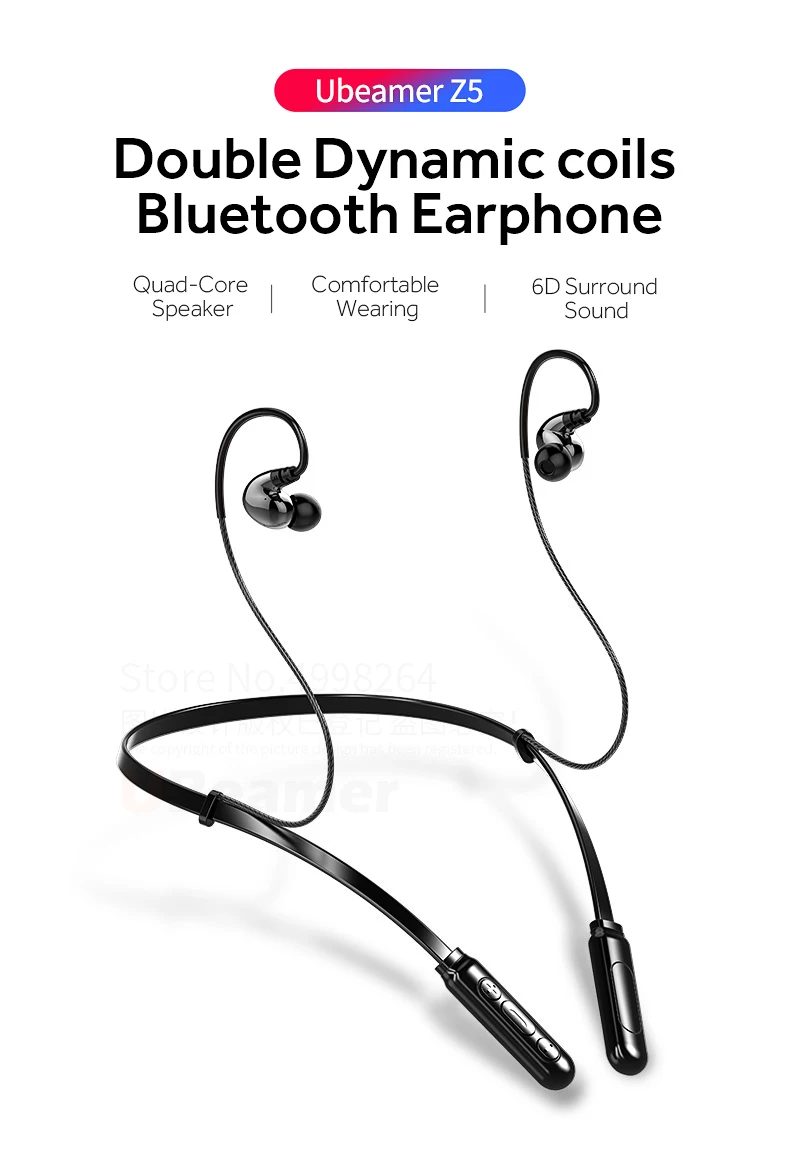 Ubeamer Z5 в ухо беспроводные наушники Bluetooth 5,0 спортивные HIFI наушники водонепроницаемые двойные динамические катушки Магнитный процесс для музыки