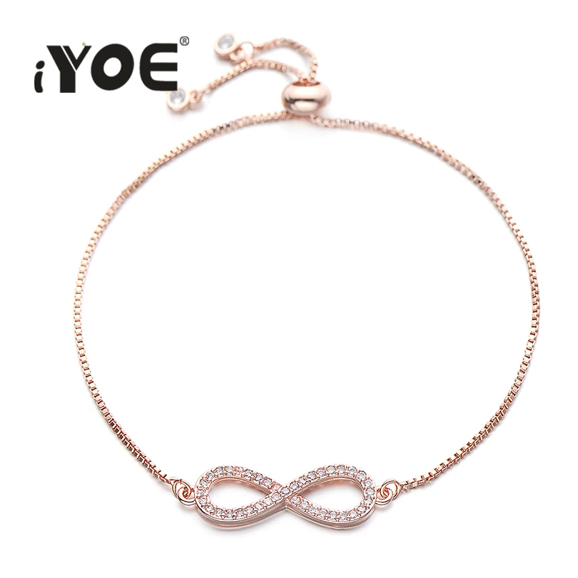 

IYOE Infinite Crystal Charm Bracelet For Women Cubic Zircon Geometric Gold Silver Color Bracelets Friendship Adjustable Jewelry