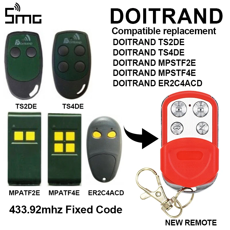

DOITRAND TS2DE MPSTF2E 433.92mhz Replacement Compatible remote control DOITRAND TS4DE MPSTF4E ER2C4ACD 433mhz gate control