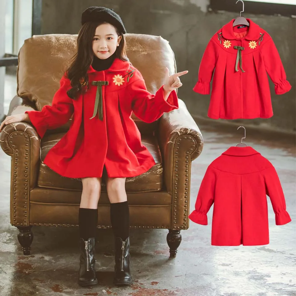 

2018 New Teenager Girls Wool Coat Girls Clothes Thick Overcoat Kids for Girls Winter Coat Outerwear Children Clothing 4-13 years