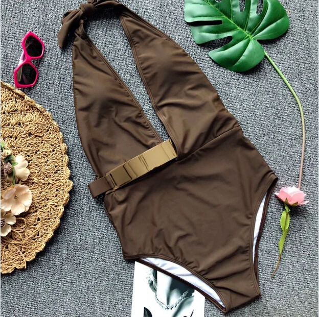 Бандажный сдельный Купальник для женщин летний купальный костюм бюстгальтер с вкладышами пуш ап Монокини Пляжная одежда для плавания - Цвет: Хаки