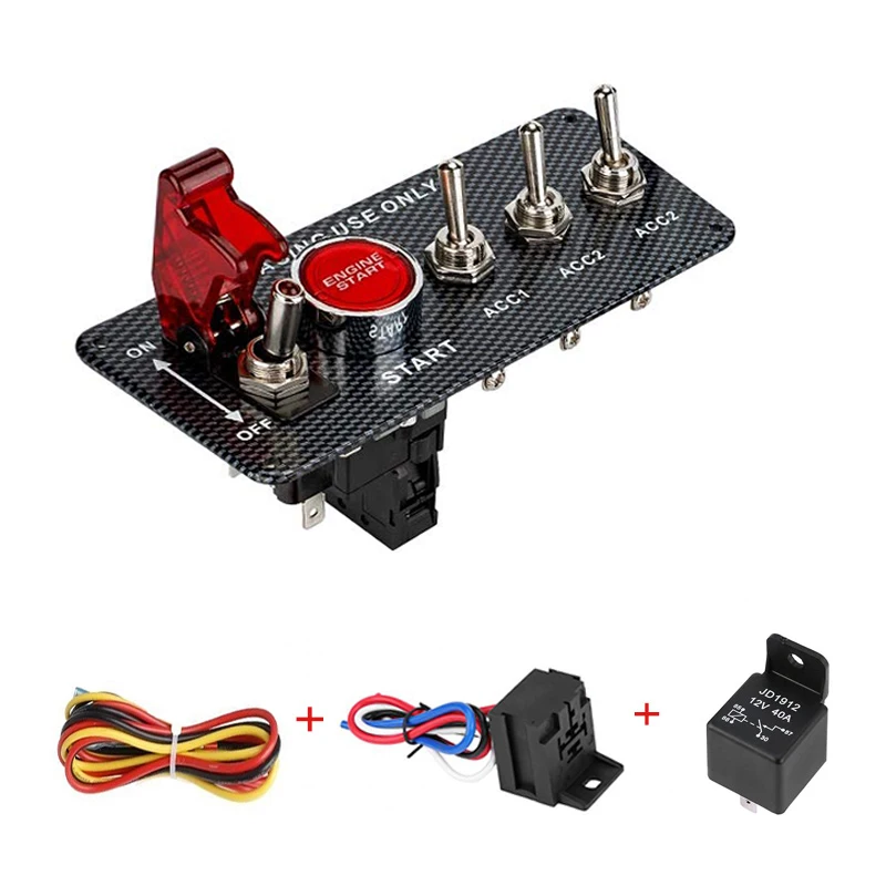 

12V LED Ignition Switch Panel for Racing Car Engine Start Push Button LED Toggle Switch Carbon Fiber QT313