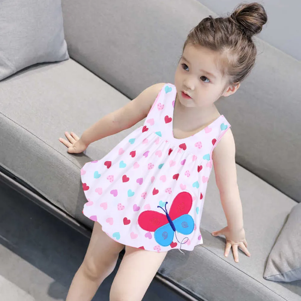 Горячая Прекрасный 0-2Y Новый Девочка Одежды Dress Моды Чистого Хлопка Мультфильм Девочек Одежда Ребенок Рукавов Dress - изображение