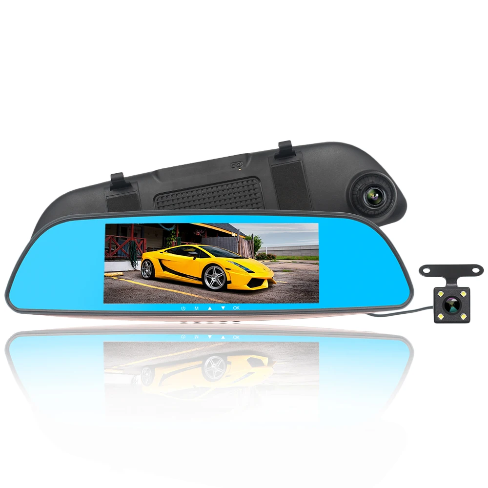 Starlight Night Vision 1080P Mirror Driving Recorder 7 Inches Dual Len Mirror Dash Cam Blue Screen Anti Dazzling Car DVR Cameras