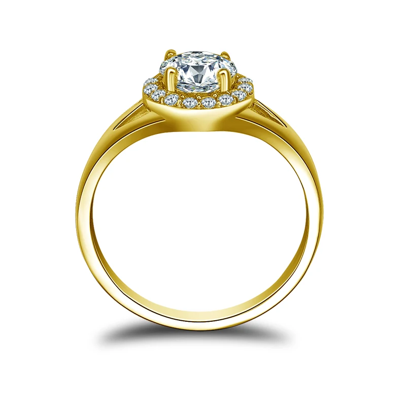 QYI Women Solid 10K Yellow Gold Wedding Engagement Rings Round Cut 1ct Sona Simulated Diamond Rings Support 10K Customization