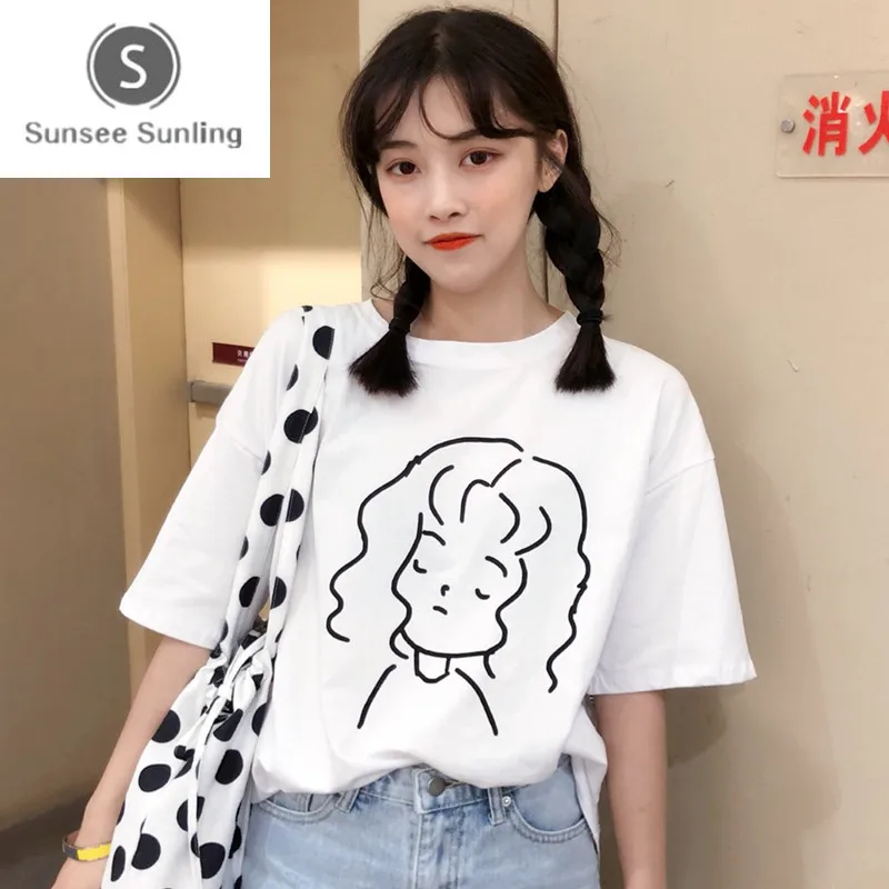 Летние женские свободные футболки с мультяшным принтом для девушек корейские