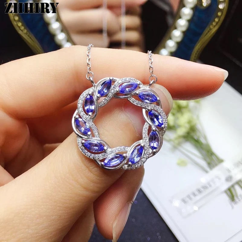 ZHHIRY для женщин натуральный Танзанит 925 пробы серебряный кулон ...