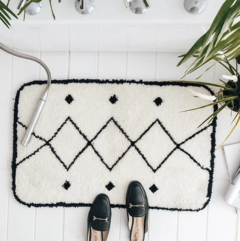 

Bohemia Morroco bathroom black white Carpet geometric Indian Rug striped Modern Mat contemporary design Nordic style bedside