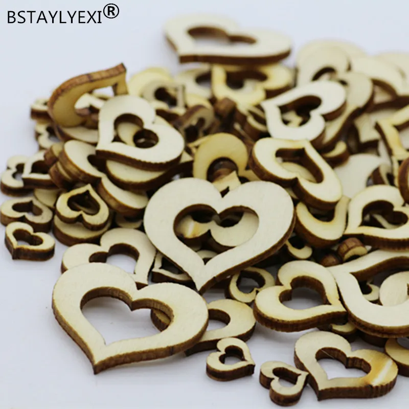 

100pcs Blank Hollow Wooden 40mm Heart Embellishments Crafts DIY handmade Heart-shaped wood tablets Christmas wedding decoration