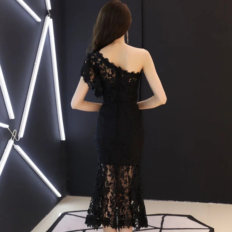 Popodion вечернее платье кружевное вечернее платье Русалка es длинное черное торжественное платье женское элегантное ROM80150