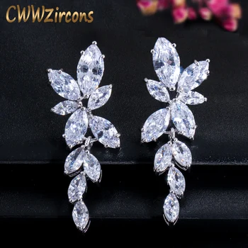 

CWWZircons Marquise Cut Cluster Flower Zirconia Crystal Dangle Drop Earrings Shiny Leaf Bridal Wedding Jewelry for Women CZ438